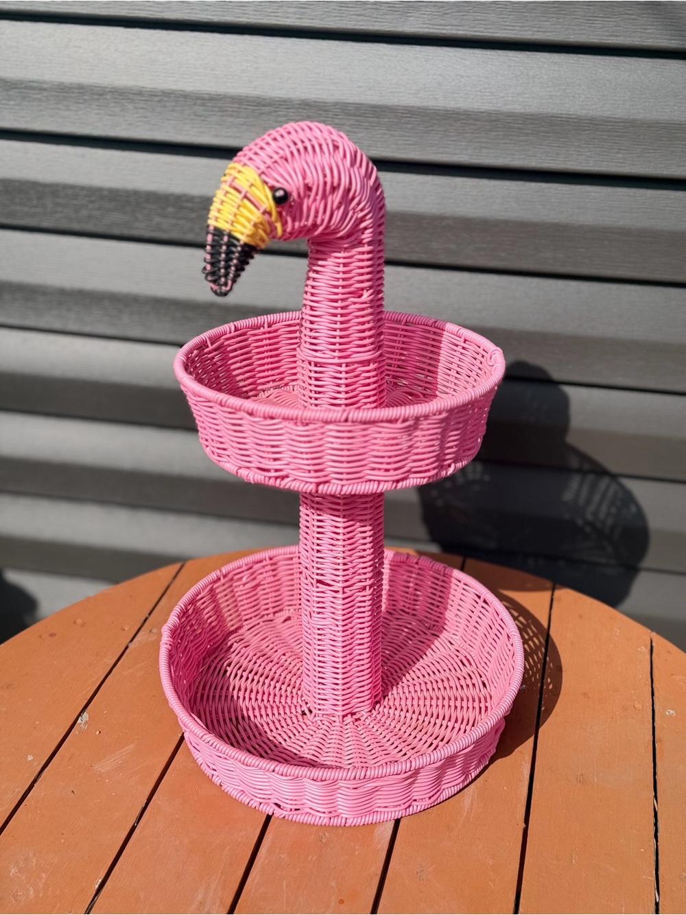 Pink Flamingo Wicker Two-Tier Organizer